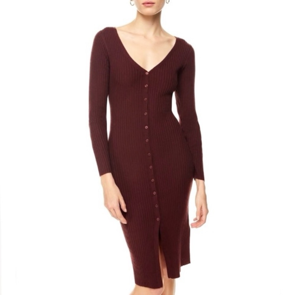 Babaton Long Sleeve Burgundy Dress